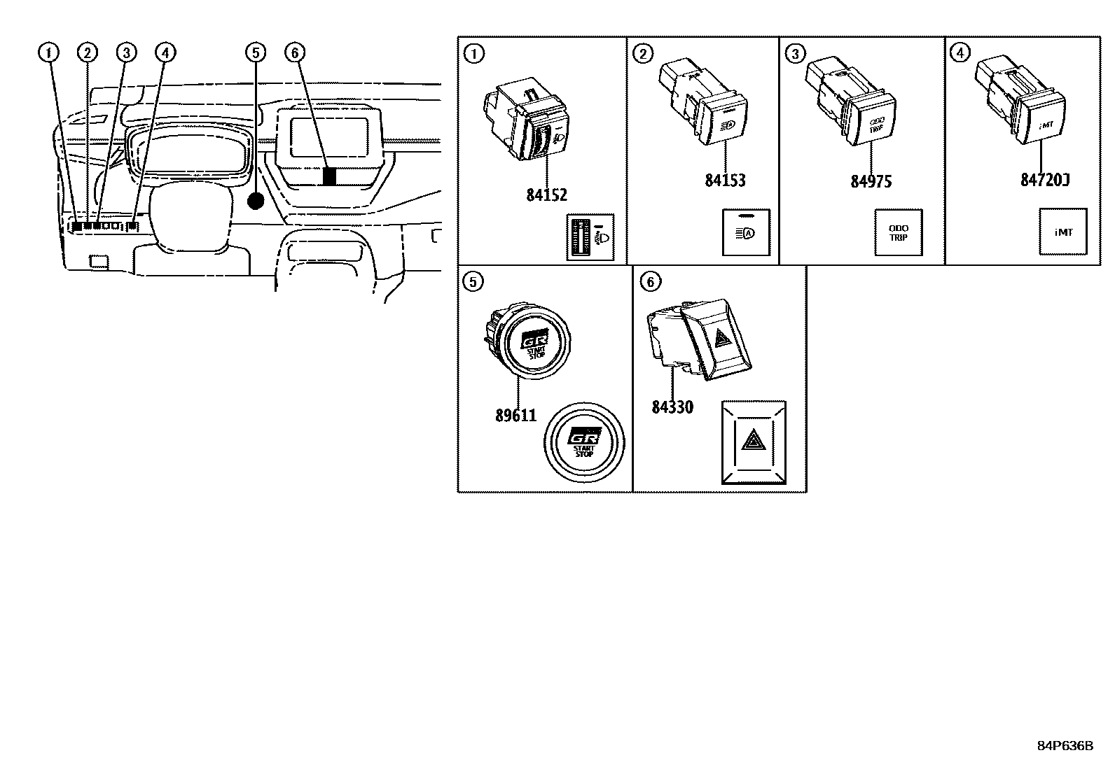 Toyota COROLLA 开关和继电器和ECU EPC diagram — 84P636B