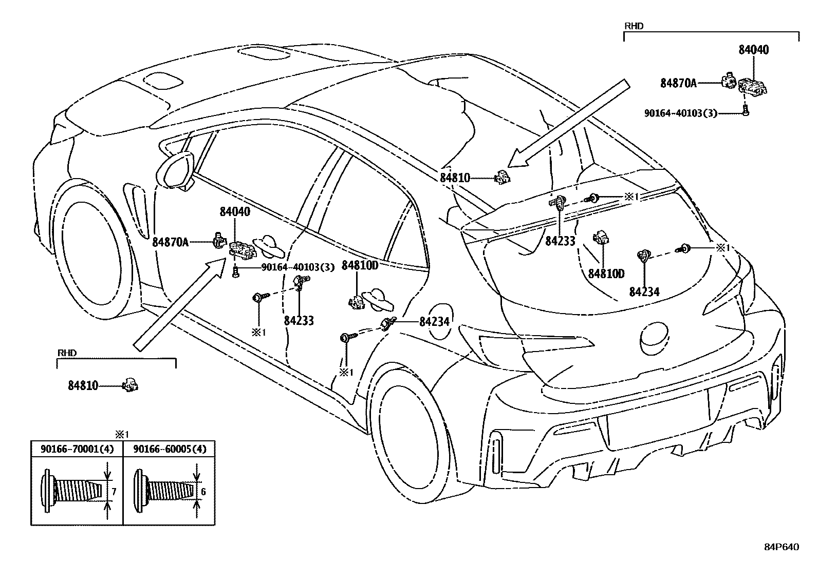 Toyota COROLLA 开关和继电器和ECU EPC diagram — 84P640