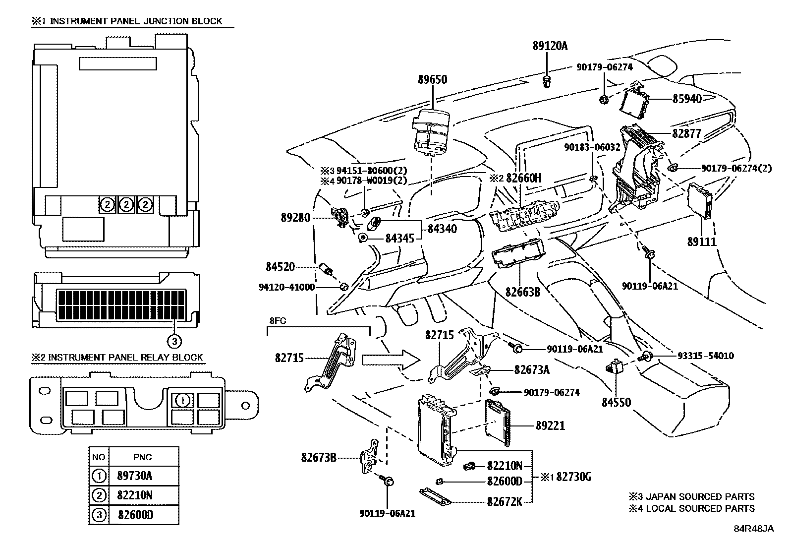 Toyota COROLLA 开关和继电器和ECU EPC diagram — 84R48JA