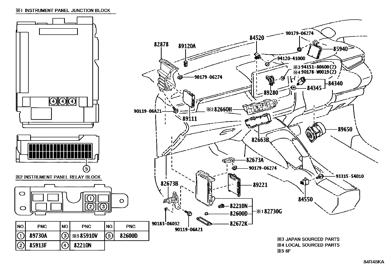 Toyota COROLLA 开关和继电器和ECU EPC diagram — 84R48KA