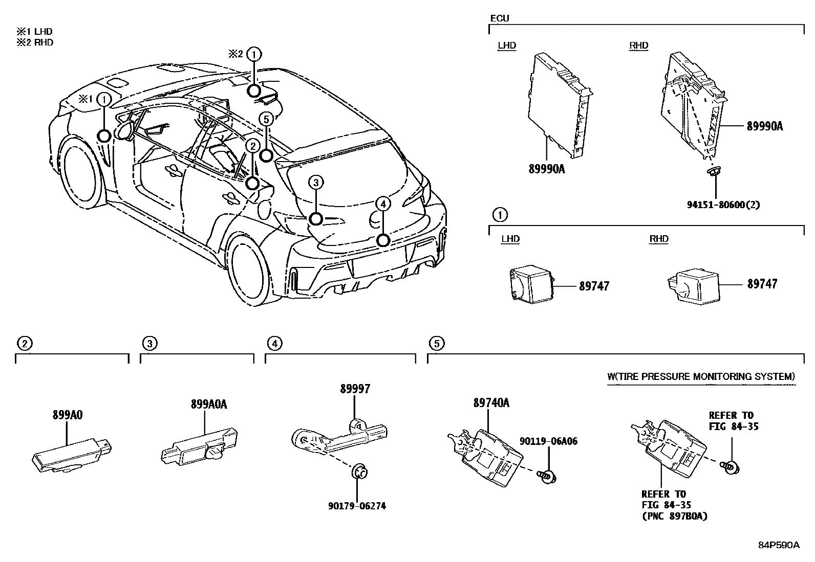 Toyota COROLLA 遥控门锁 EPC diagram — 84P590A