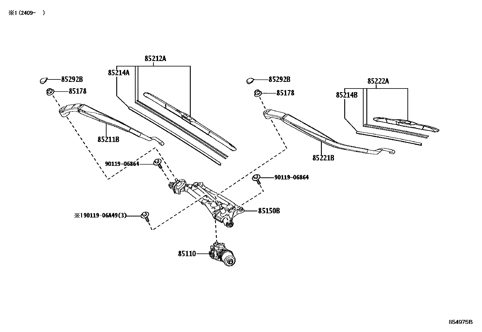 Toyota COROLLA 挡风玻璃刮水器 EPC diagram — 854975B
