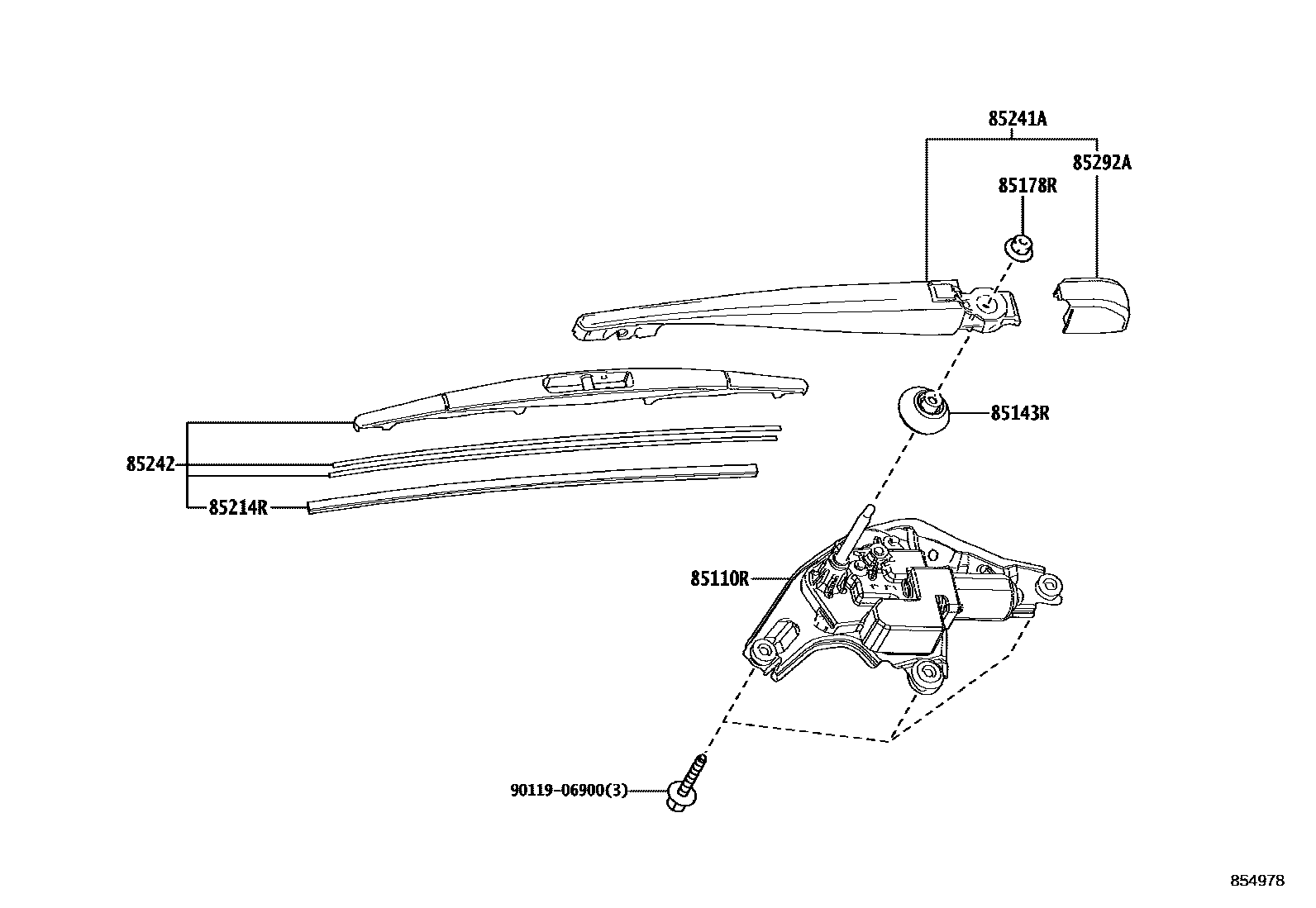 Toyota COROLLA 后刮水器 EPC diagram — 854978