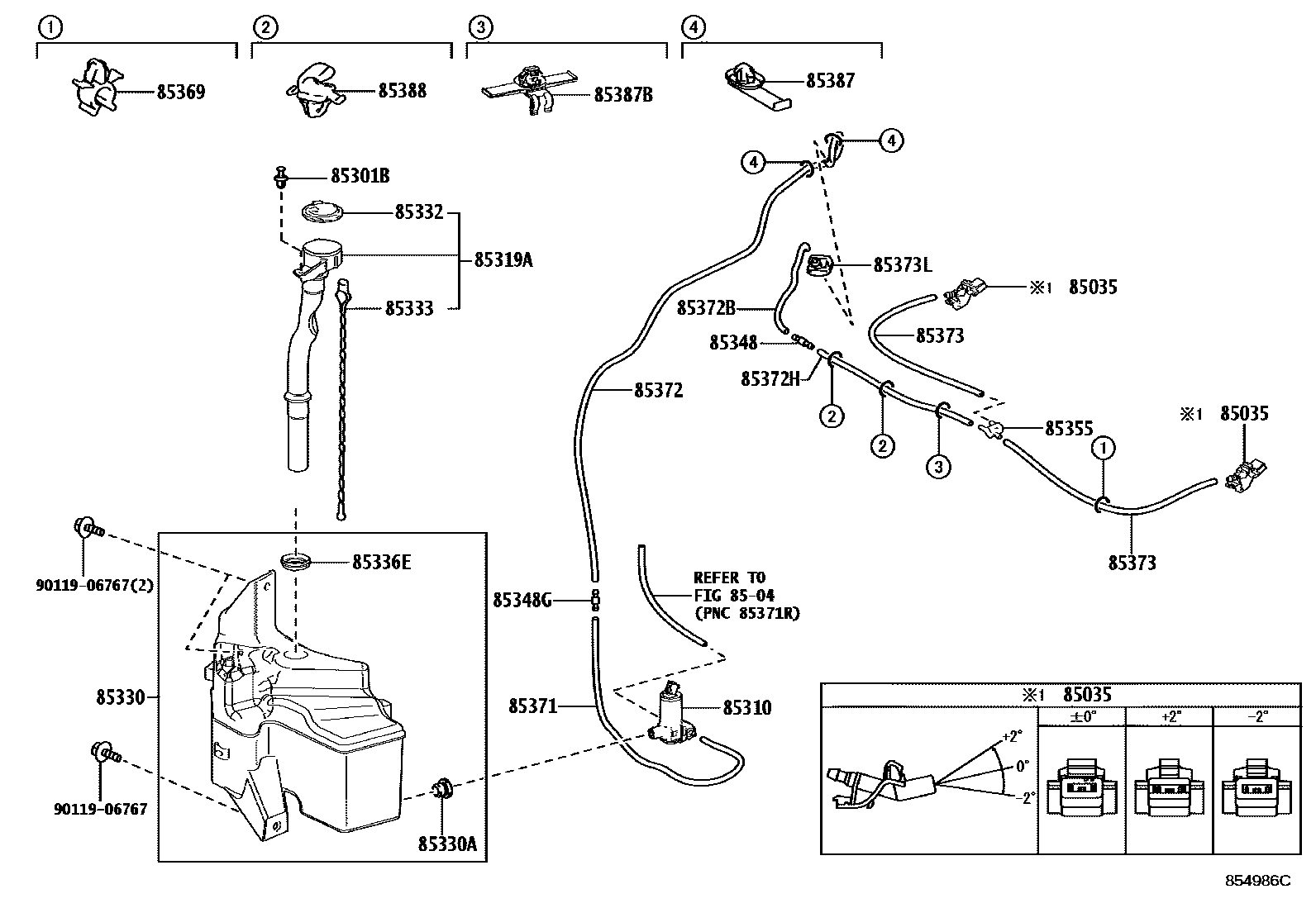 Toyota COROLLA 挡风玻璃清洗器 EPC diagram — 854986C