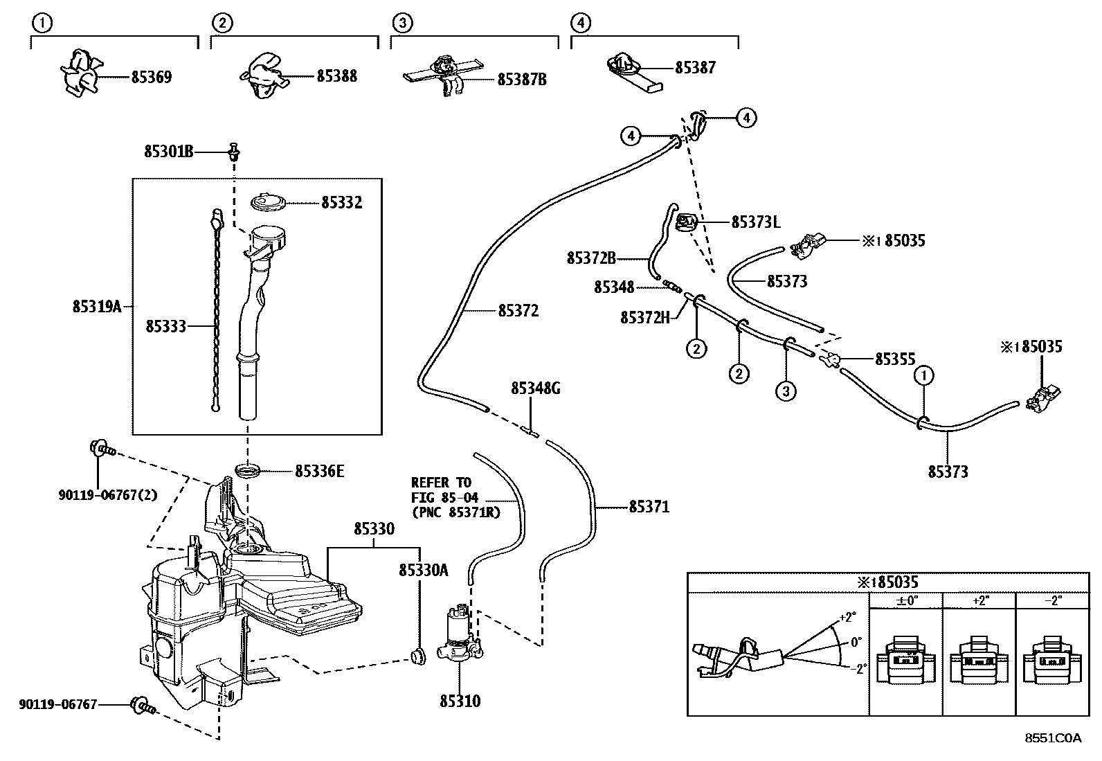 Toyota COROLLA 挡风玻璃清洗器 EPC diagram — 8551C0A