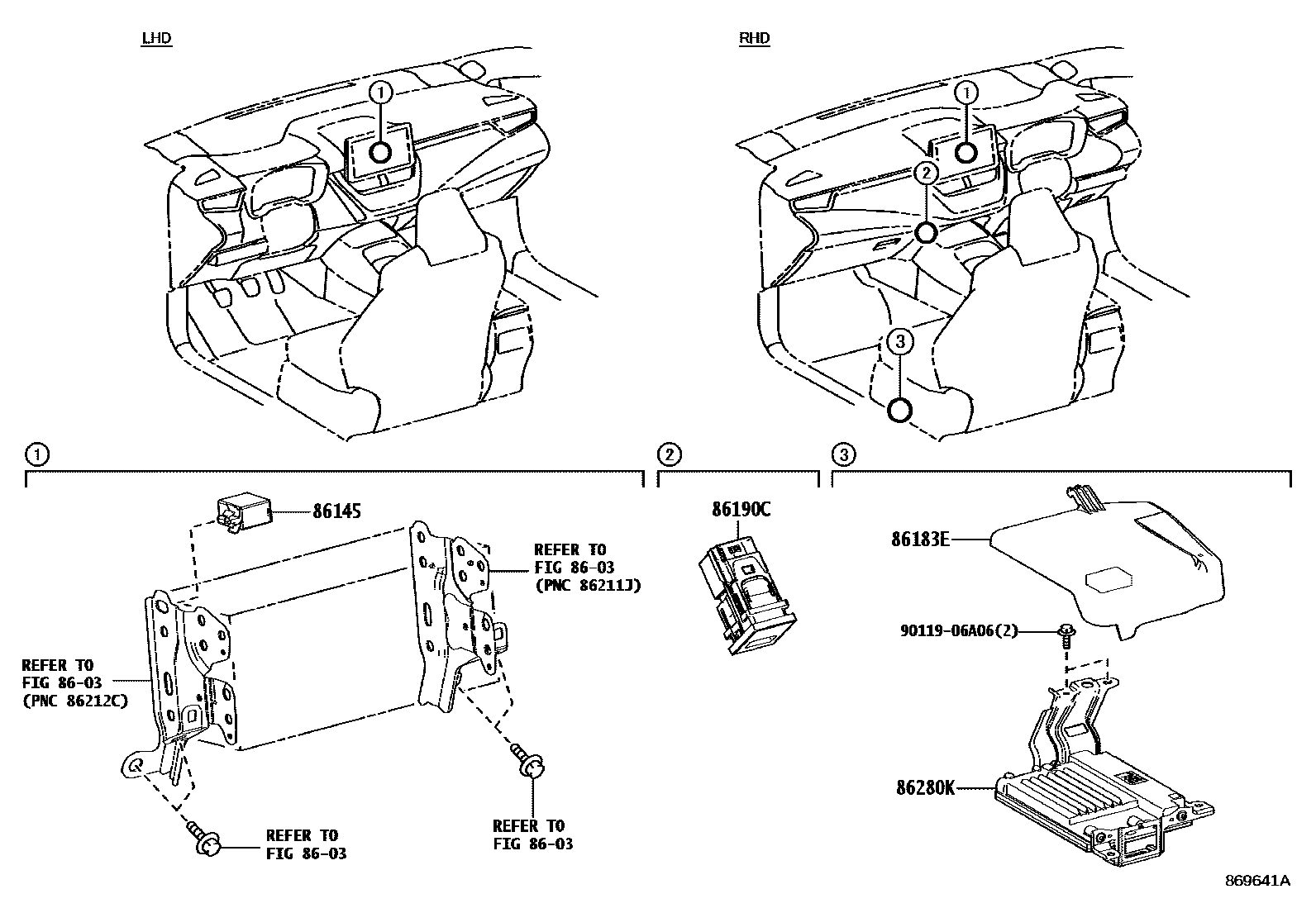 Toyota COROLLA 收音机、放大器和冷凝器 EPC diagram — 869641A