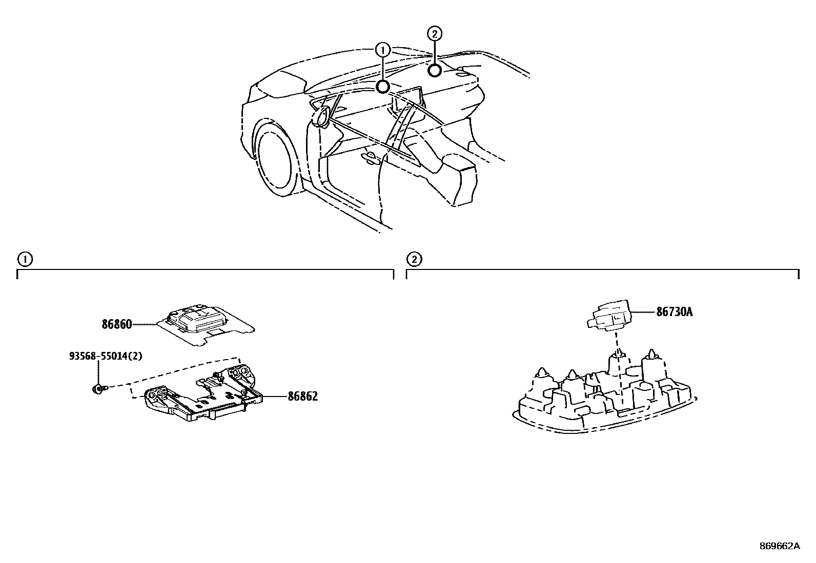 Toyota COROLLA 导航和前监视器显示屏 EPC diagram — 869662A
