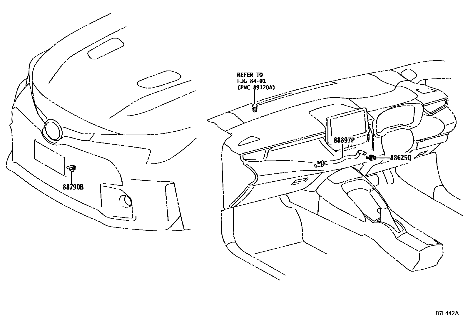 Toyota COROLLA 暖风和空调系统 - 控制器和风管 EPC diagram — 87L442A