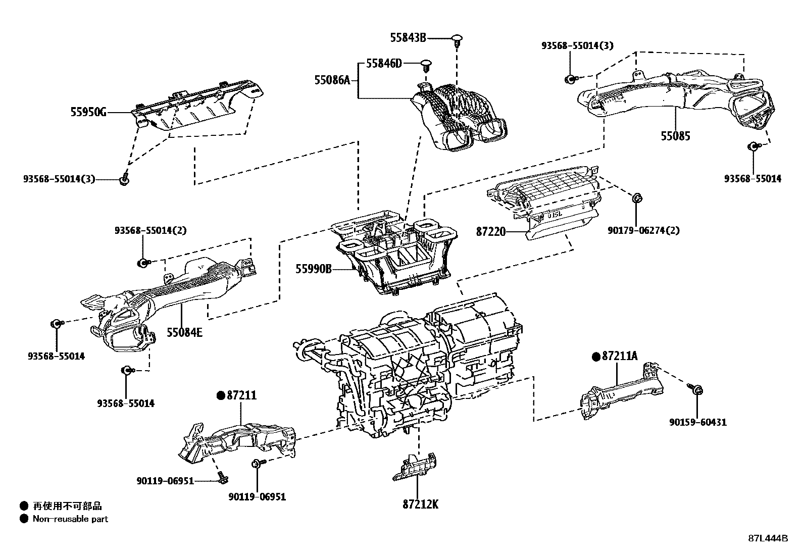 Toyota COROLLA 暖风和空调系统 - 控制器和风管 EPC diagram — 87L444B