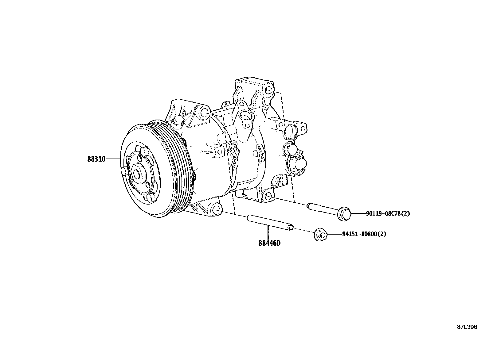 Toyota COROLLA Heating & Air Conditioning - Compressor EPC diagram — 87L396
