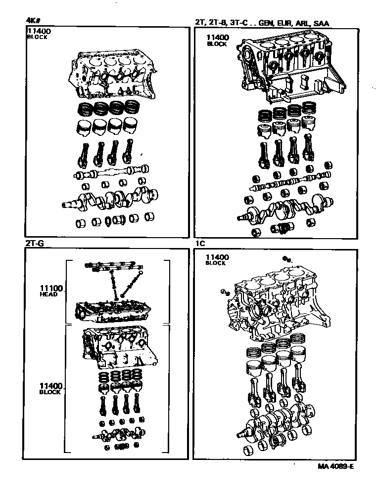 Toyota COROLLA Short Block Assembly EPC diagram — MA4089E