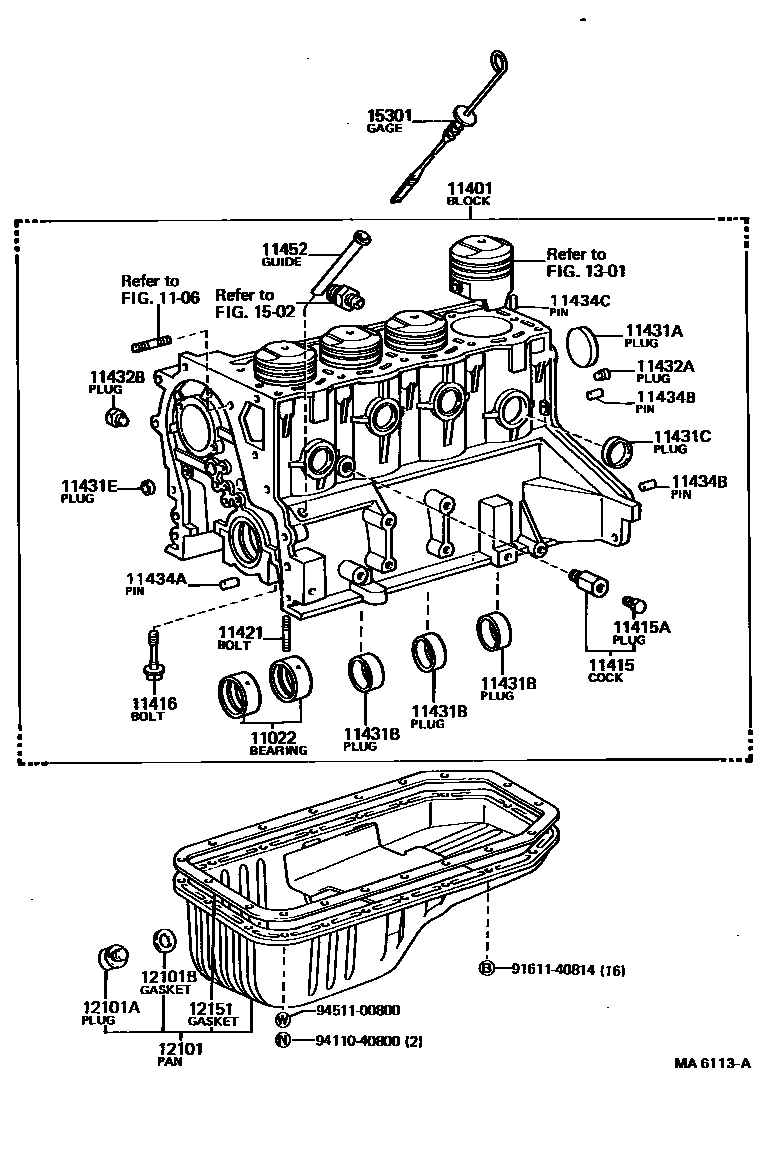 Toyota COROLLA Cylinder Block EPC diagram — MA6113A