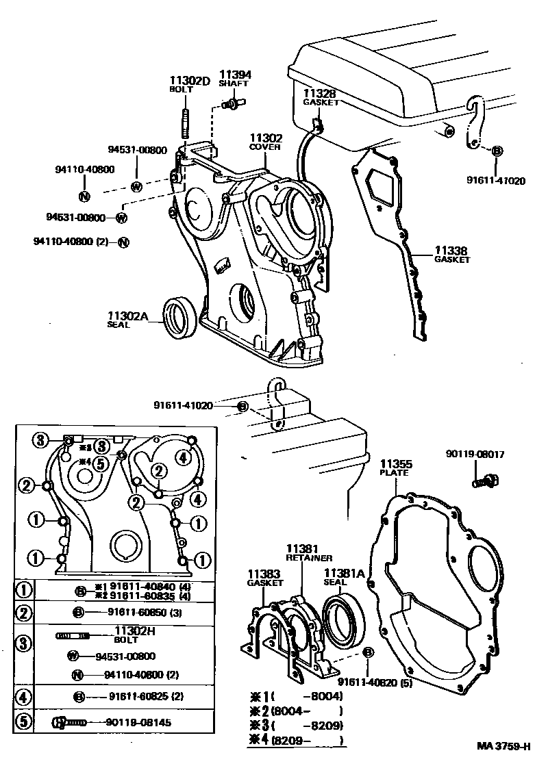 Toyota COROLLA Timing Gear Cover & Rear End Plate EPC diagram — MA3759H