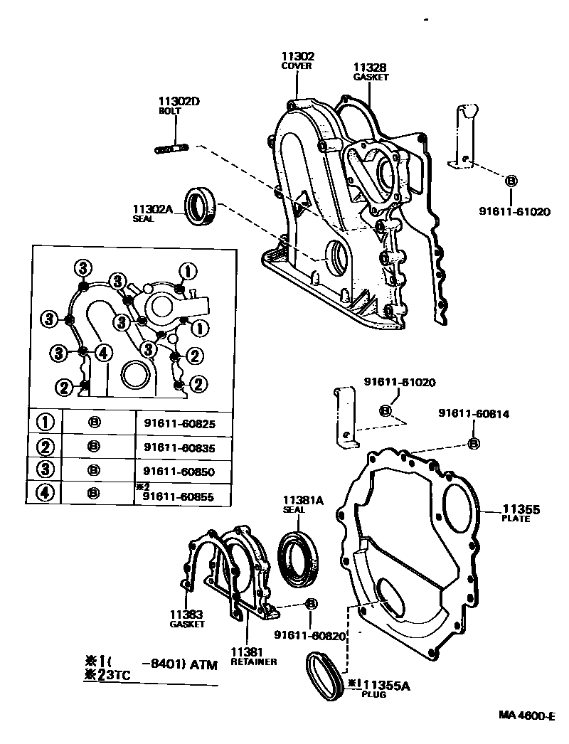 Toyota COROLLA Timing Gear Cover & Rear End Plate EPC diagram — MA4600E