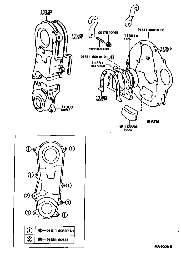 Toyota COROLLA Timing Gear Cover & Rear End Plate EPC diagram — MA6009B