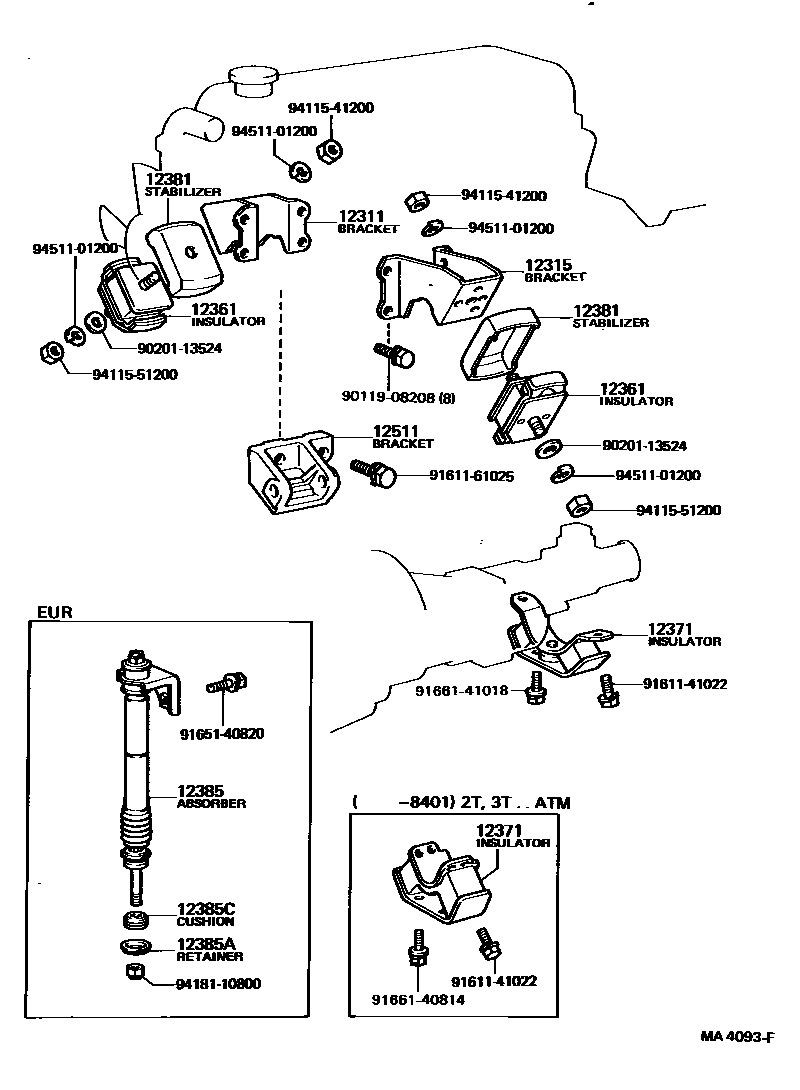 Toyota COROLLA Engine Mounting EPC diagram — MA4093F