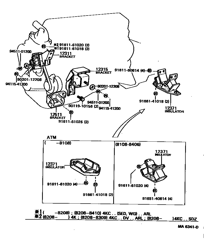 Toyota COROLLA Engine Mounting EPC diagram — MA6341D