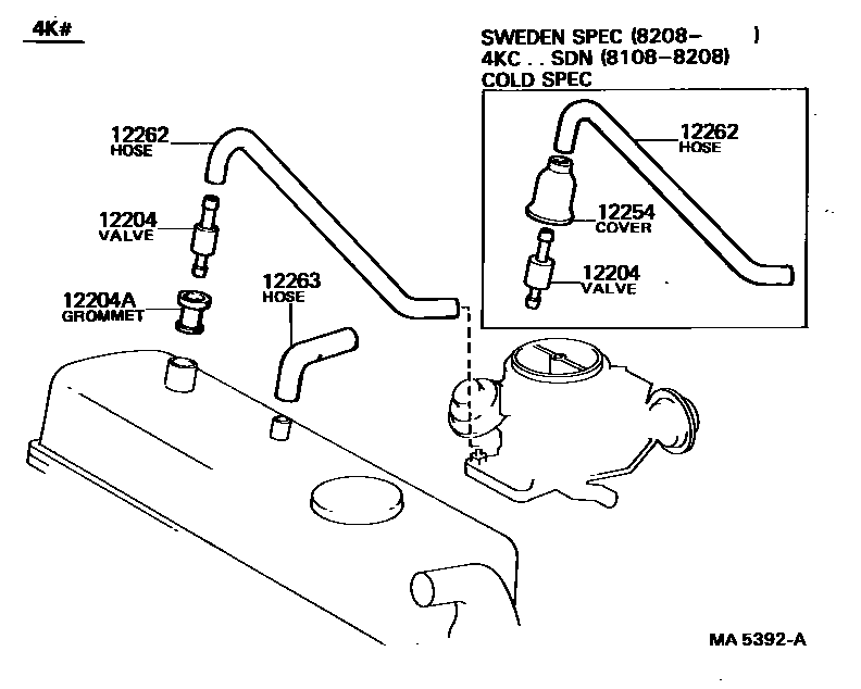 Toyota COROLLA Ventilation Hose EPC diagram — MA5392A