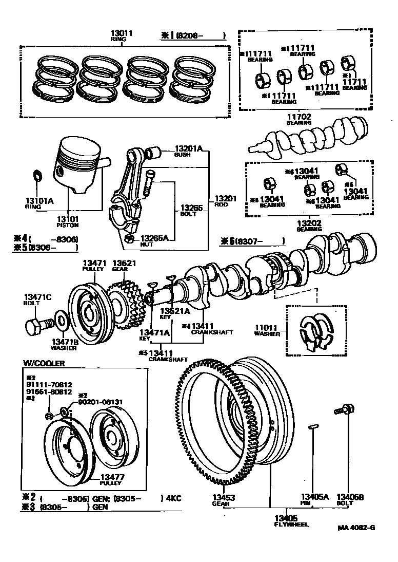 Toyota COROLLA Crankshaft & Piston EPC diagram — MA4082G