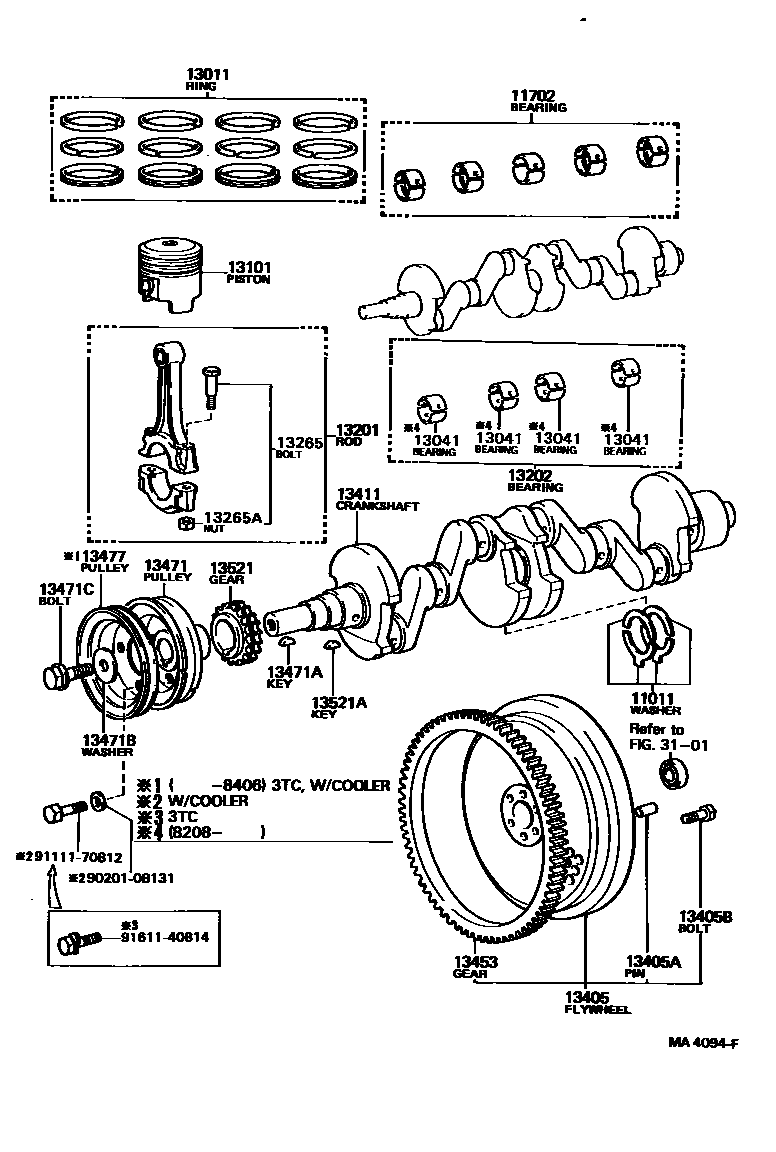 Toyota COROLLA Crankshaft & Piston EPC diagram — MA4094F