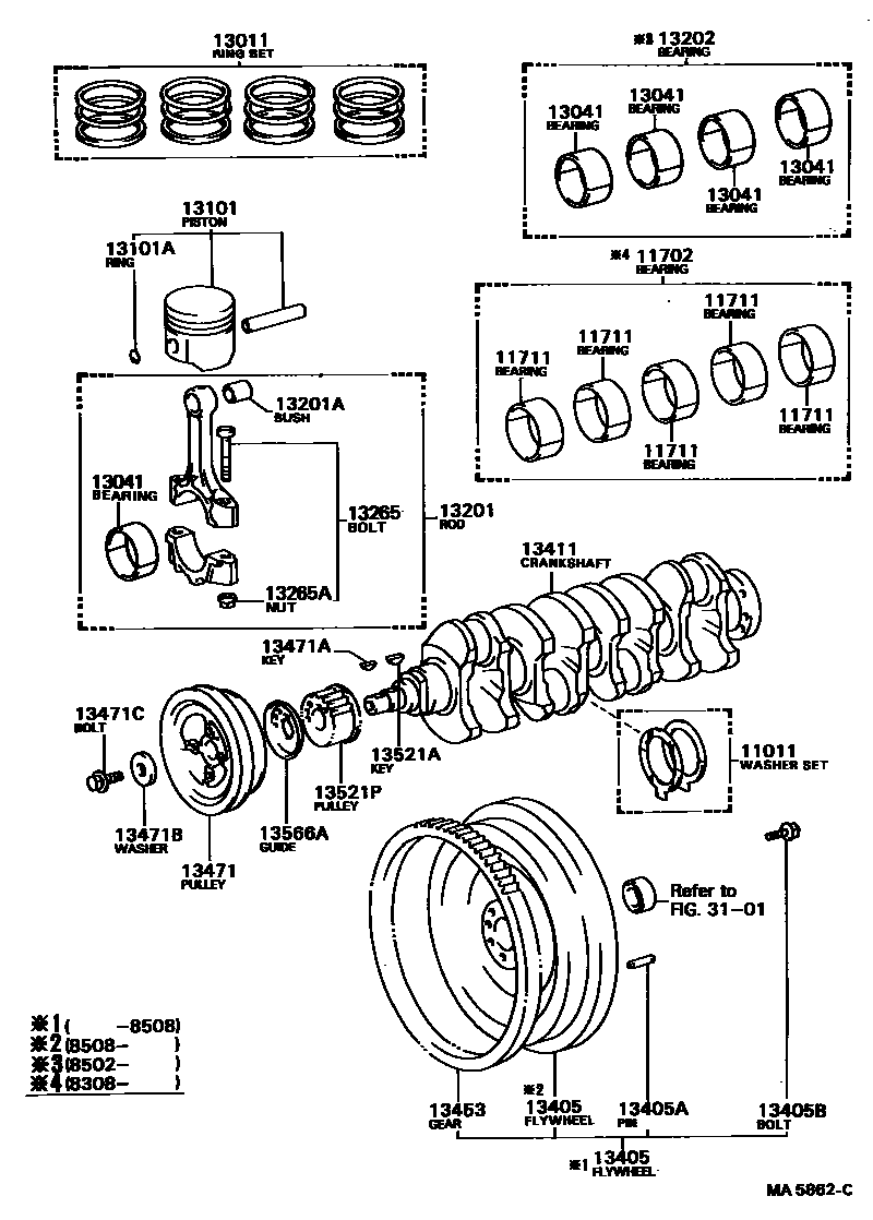 Toyota COROLLA Crankshaft & Piston EPC diagram — MA5862C