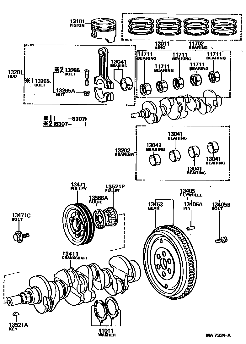Toyota COROLLA Crankshaft & Piston EPC diagram — MA7334A