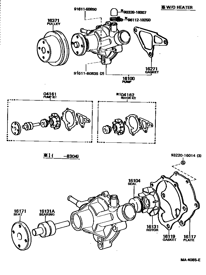 Toyota COROLLA Water Pump EPC diagram — MA4085E