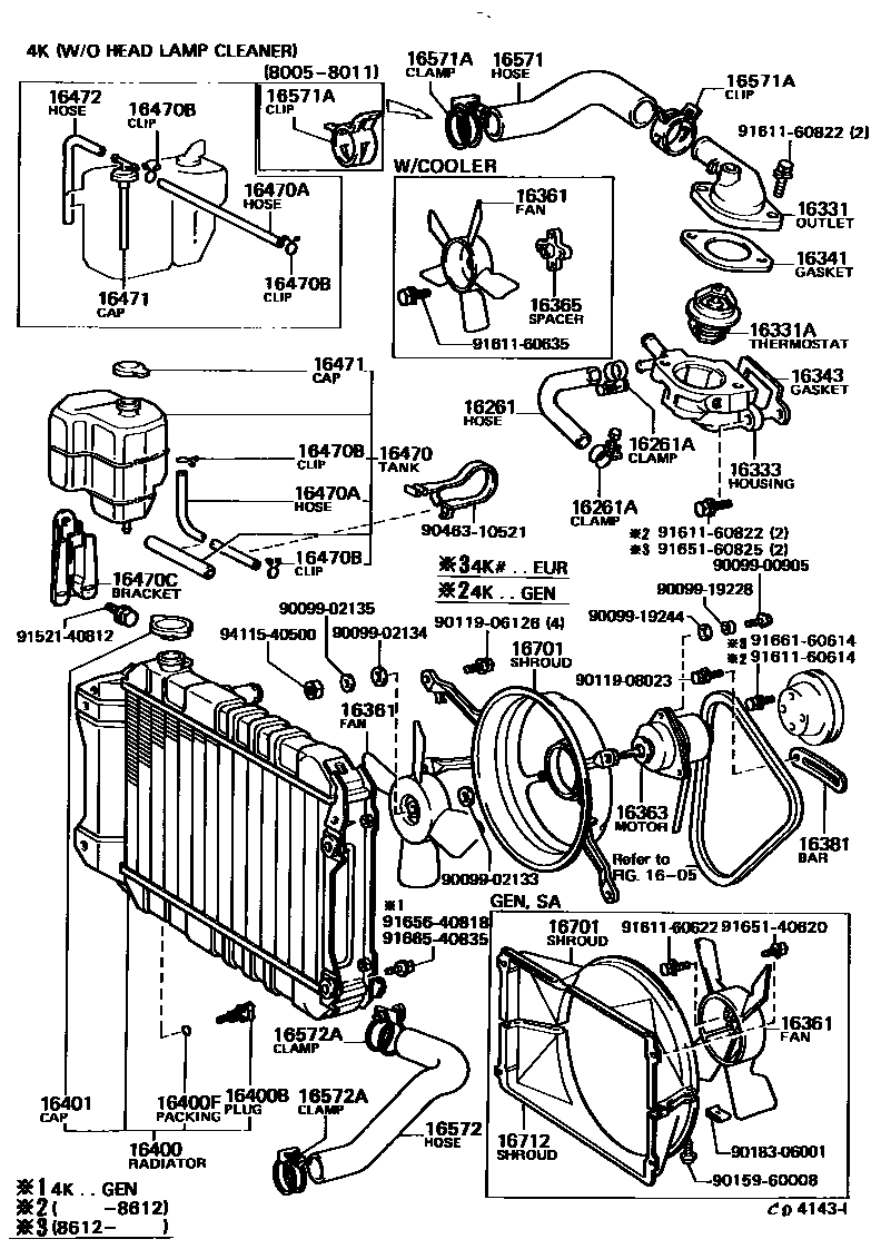Toyota COROLLA RADIATOR & WATER OUTLET EPC diagram — CD4143I