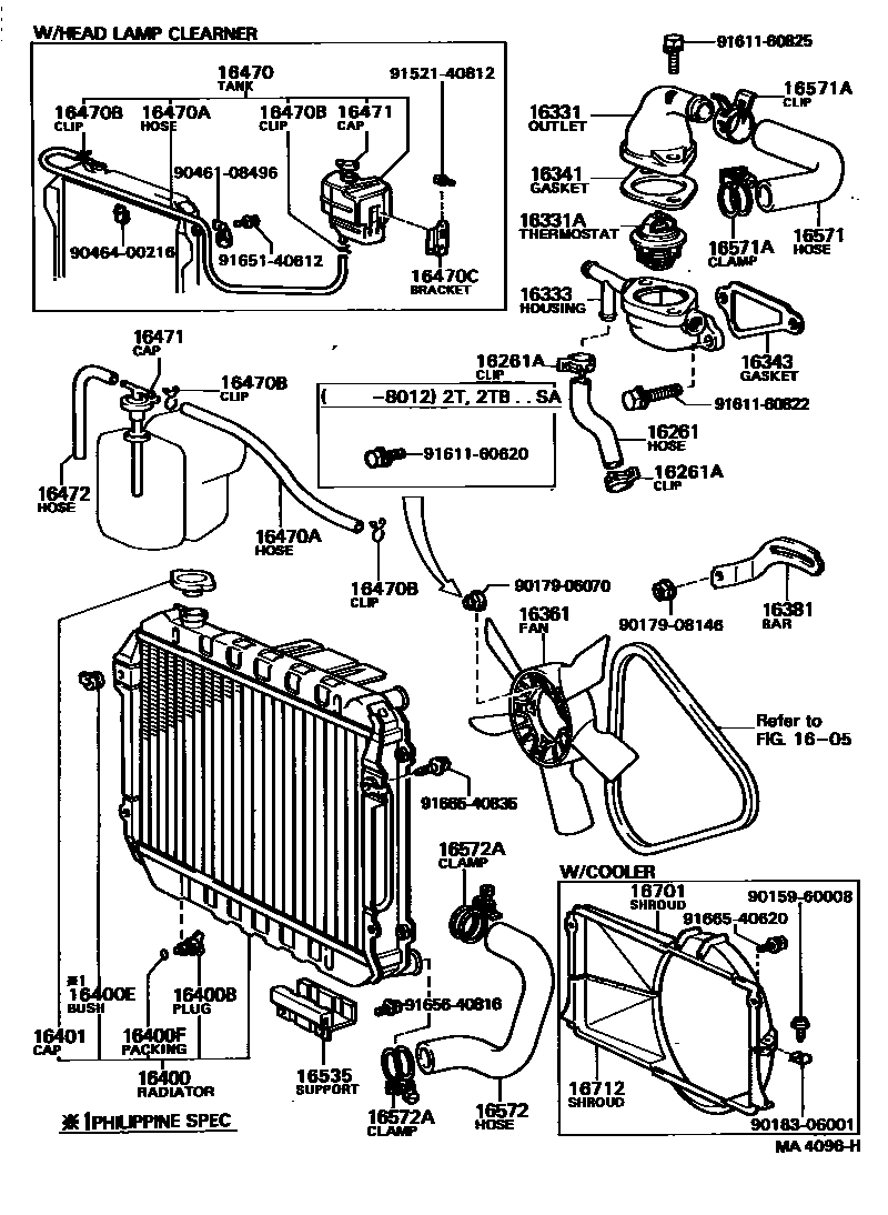 Toyota COROLLA RADIATOR & WATER OUTLET EPC diagram — MA4096H