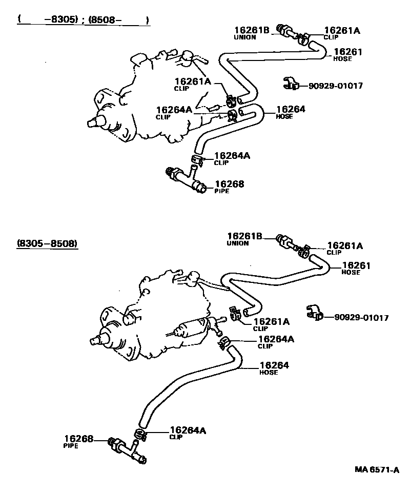 Toyota COROLLA RADIATOR & WATER OUTLET EPC diagram — MA6571A