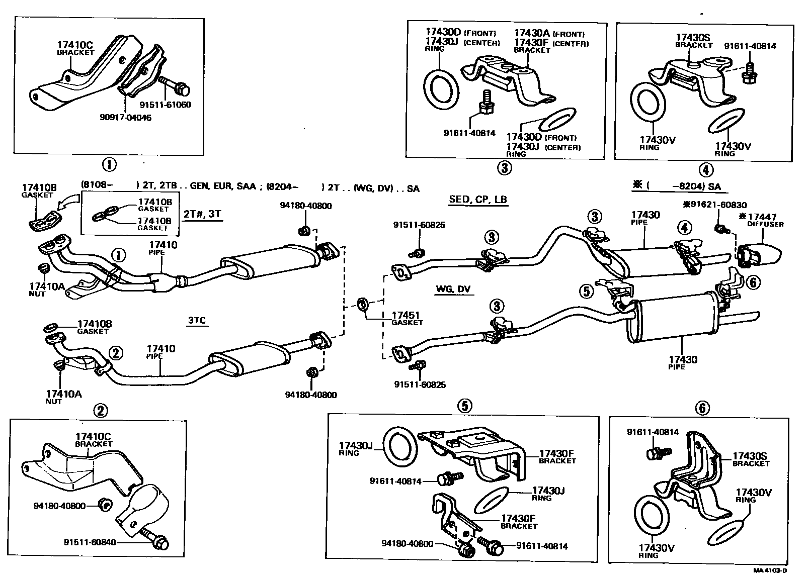 Toyota COROLLA Exhaust Pipe EPC diagram — MA4103D