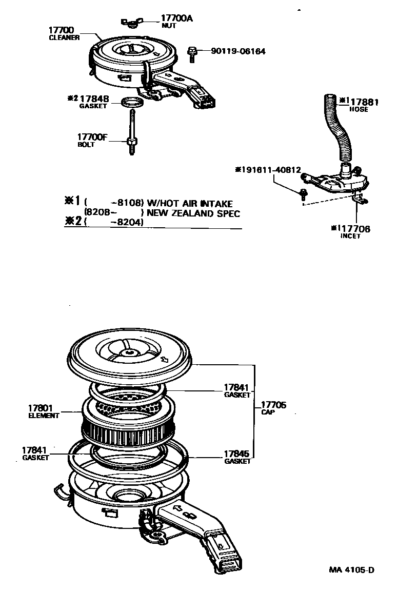 Toyota COROLLA Air Cleaner EPC diagram — MA4105D