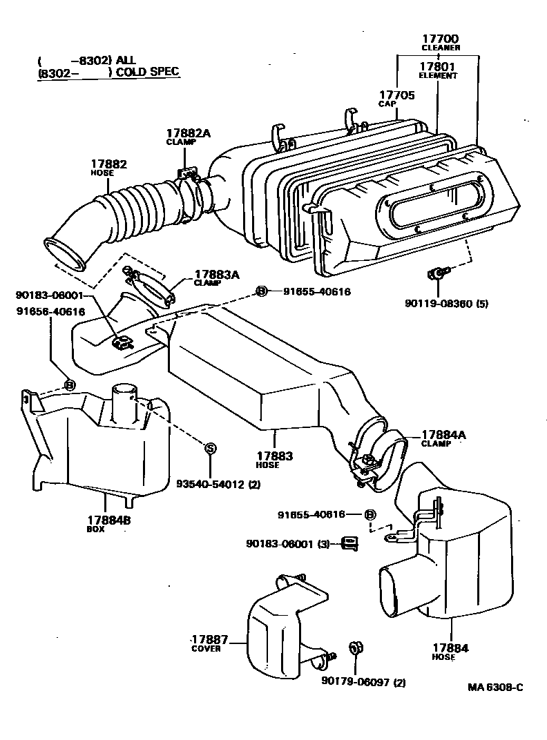 Toyota COROLLA Air Cleaner EPC diagram — MA6308C