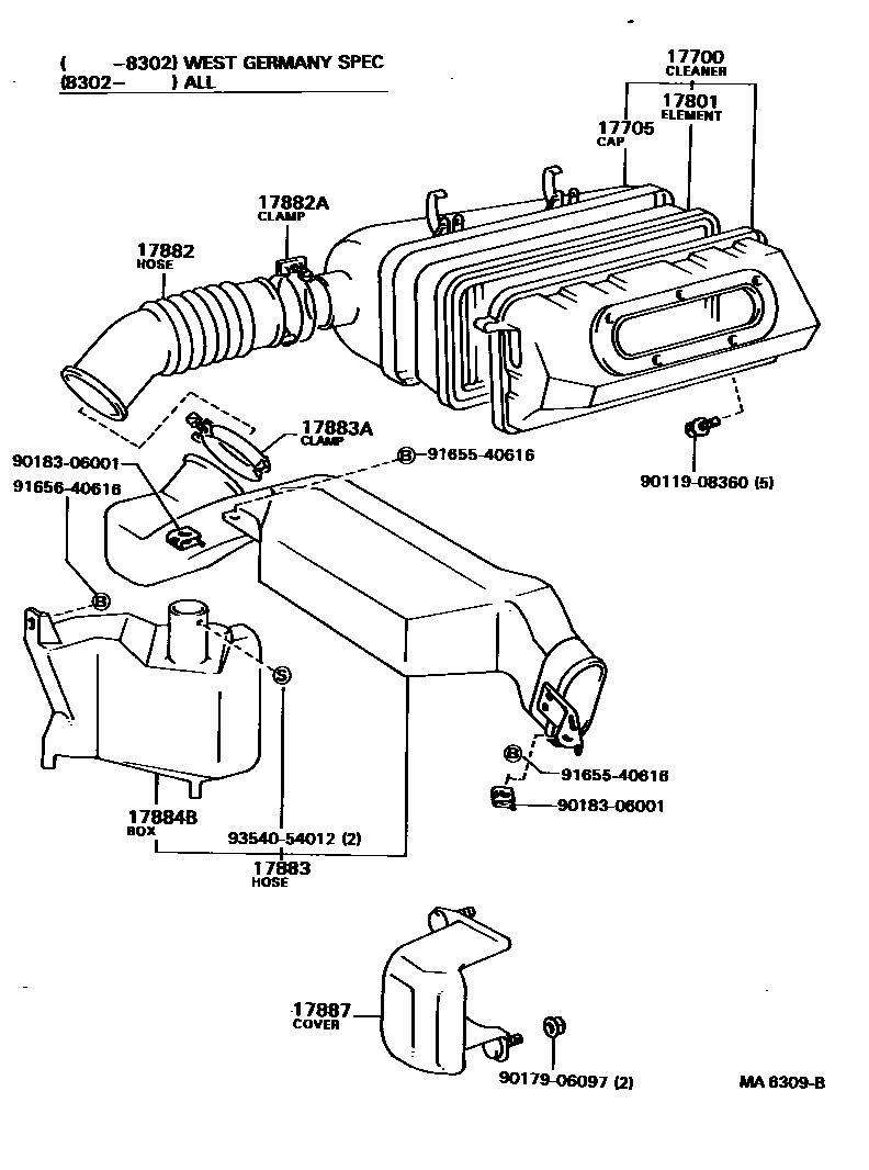 Toyota COROLLA Air Cleaner EPC diagram — MA6309B