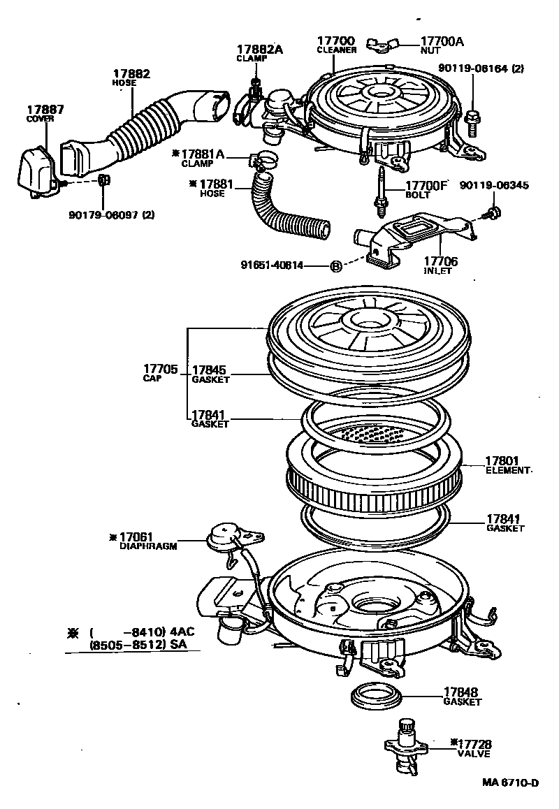 Toyota COROLLA Air Cleaner EPC diagram — MA6710D