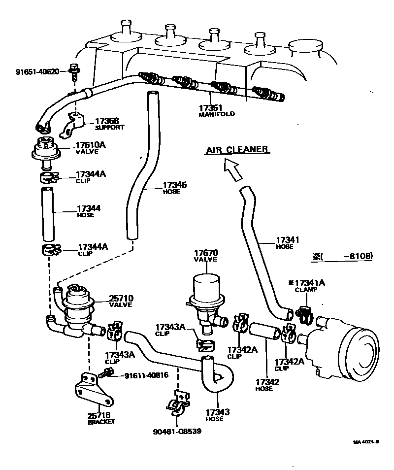 Toyota COROLLA 歧管喷气系统 EPC diagram — MA4024B