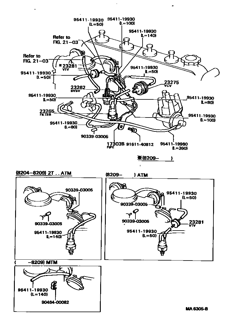 Toyota COROLLA vacuum tube EPC diagram — MA6305B