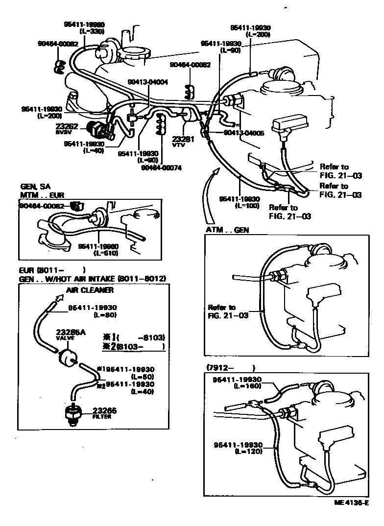 Toyota COROLLA vacuum tube EPC diagram — ME4135E