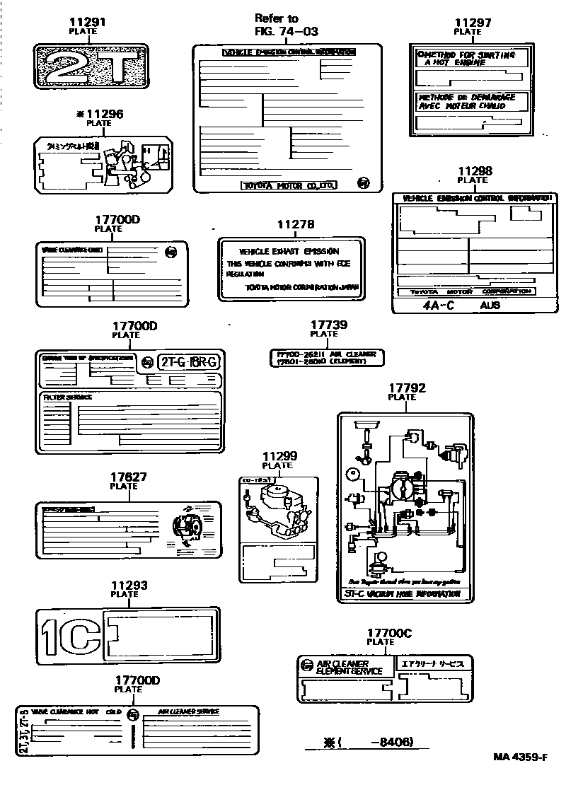Toyota COROLLA 警示铭牌和名称铭牌(发动机) EPC diagram — MA4359F