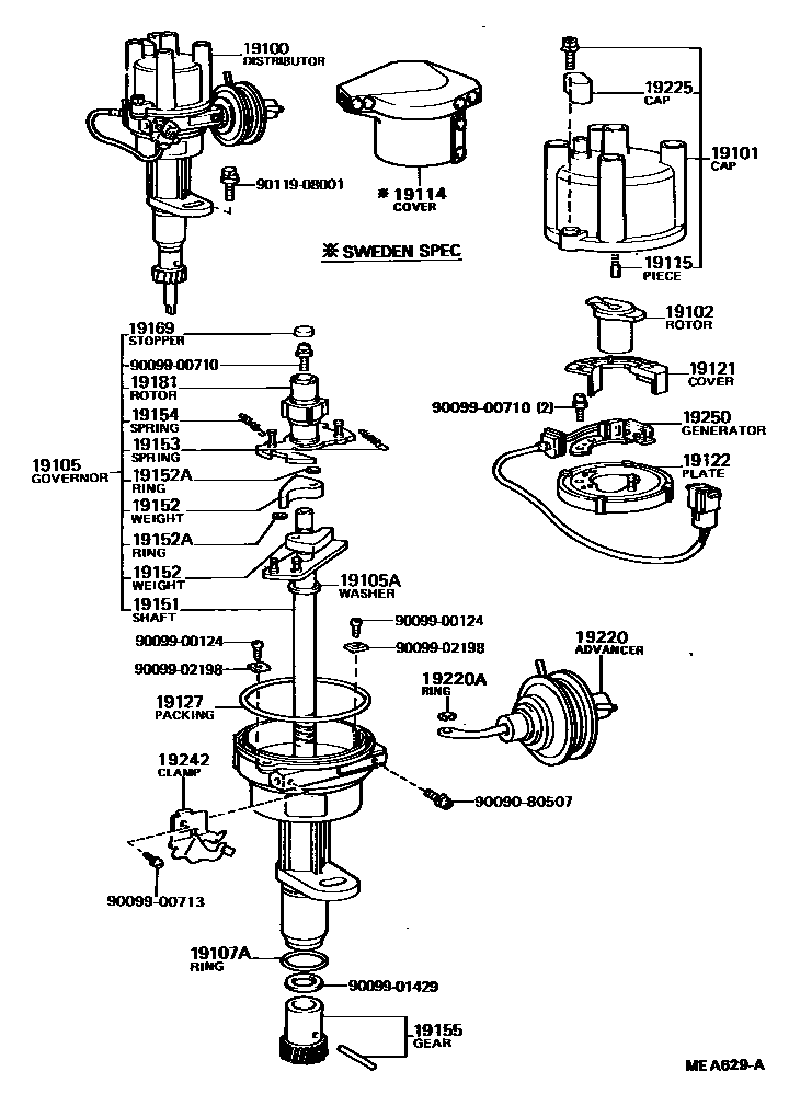 Toyota COROLLA 分电器 EPC diagram — MEA629A