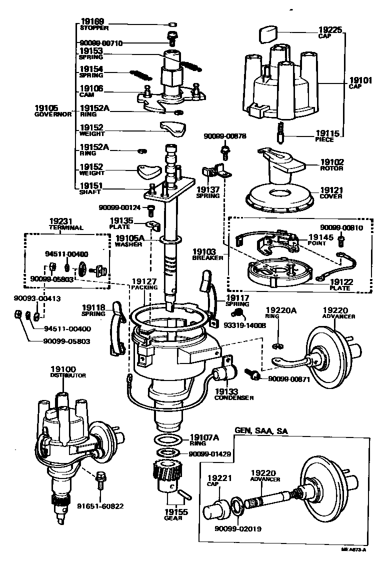 Toyota COROLLA 分电器 EPC diagram — MEA673A