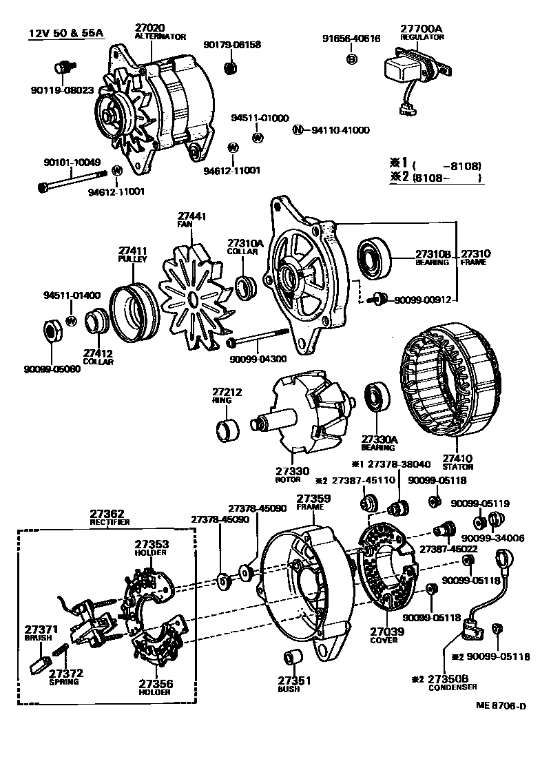 Toyota COROLLA Alternator EPC diagram — ME8706D