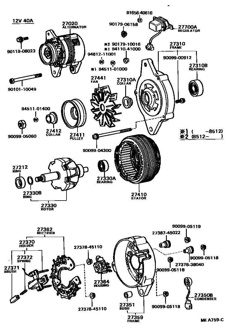 Toyota COROLLA Alternator EPC diagram — MEA759C