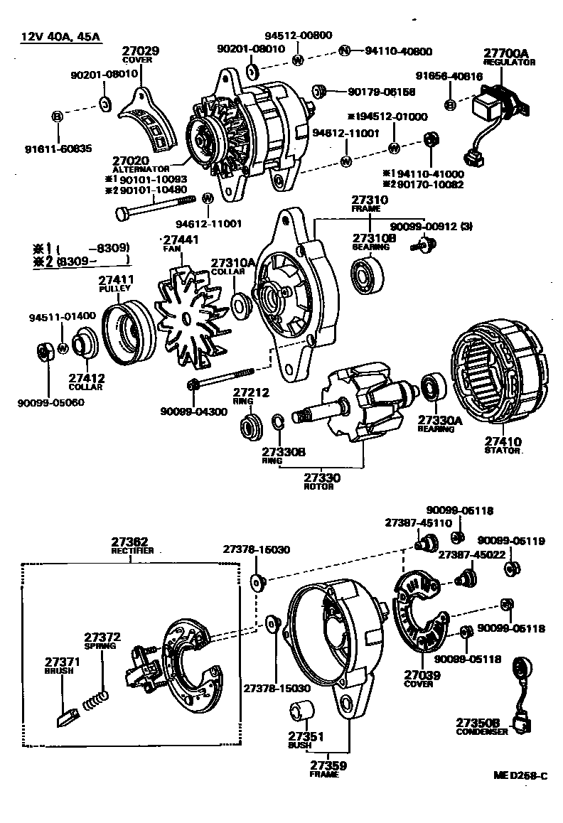 Toyota COROLLA Alternator EPC diagram — MED258C