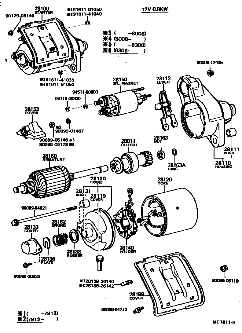 Toyota COROLLA 起动机 EPC diagram — ME7811H