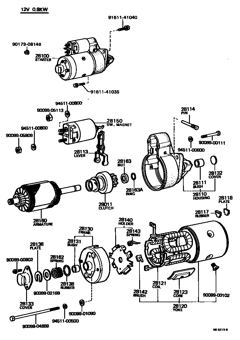 Toyota COROLLA 起动机 EPC diagram — ME8219B