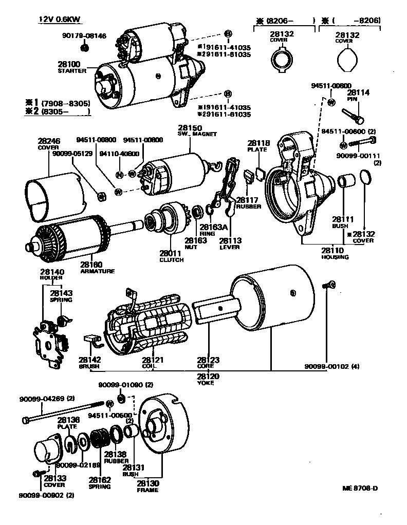 Toyota COROLLA 起动机 EPC diagram — ME8708D