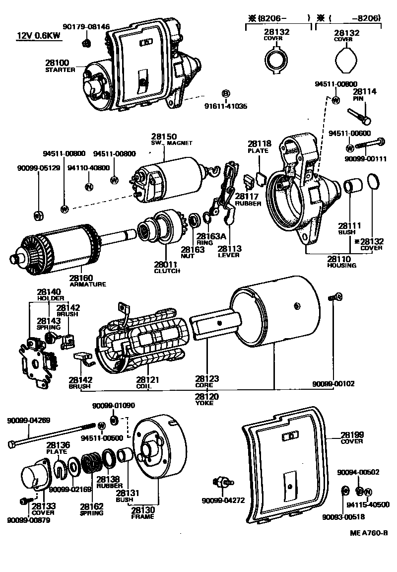 Toyota COROLLA 起动机 EPC diagram — MEA760B