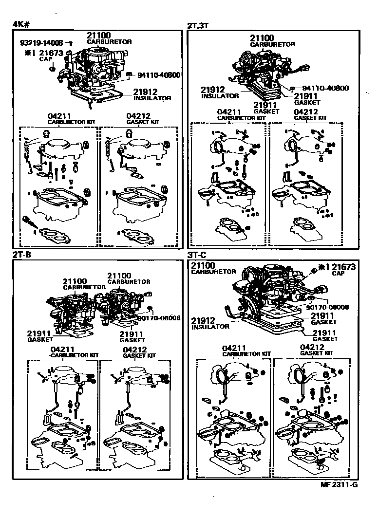 Toyota COROLLA carburetor assembly EPC diagram — MF2311G