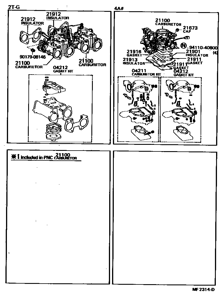 Toyota COROLLA carburetor assembly EPC diagram — MF2314D
